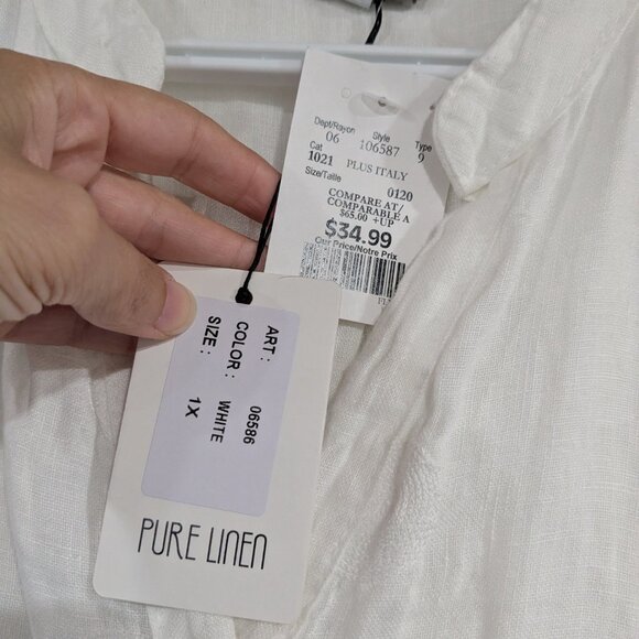 BNWT Rosemarine 100% Linen Button Down Tunic Length Shirt White Size 1X - Picture 3 of 4